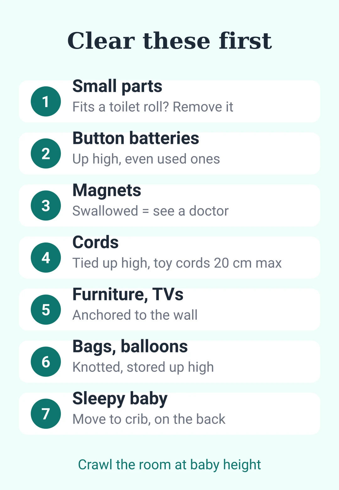 Pocket card: seven floor-time hazards to clear and a quick rule for each