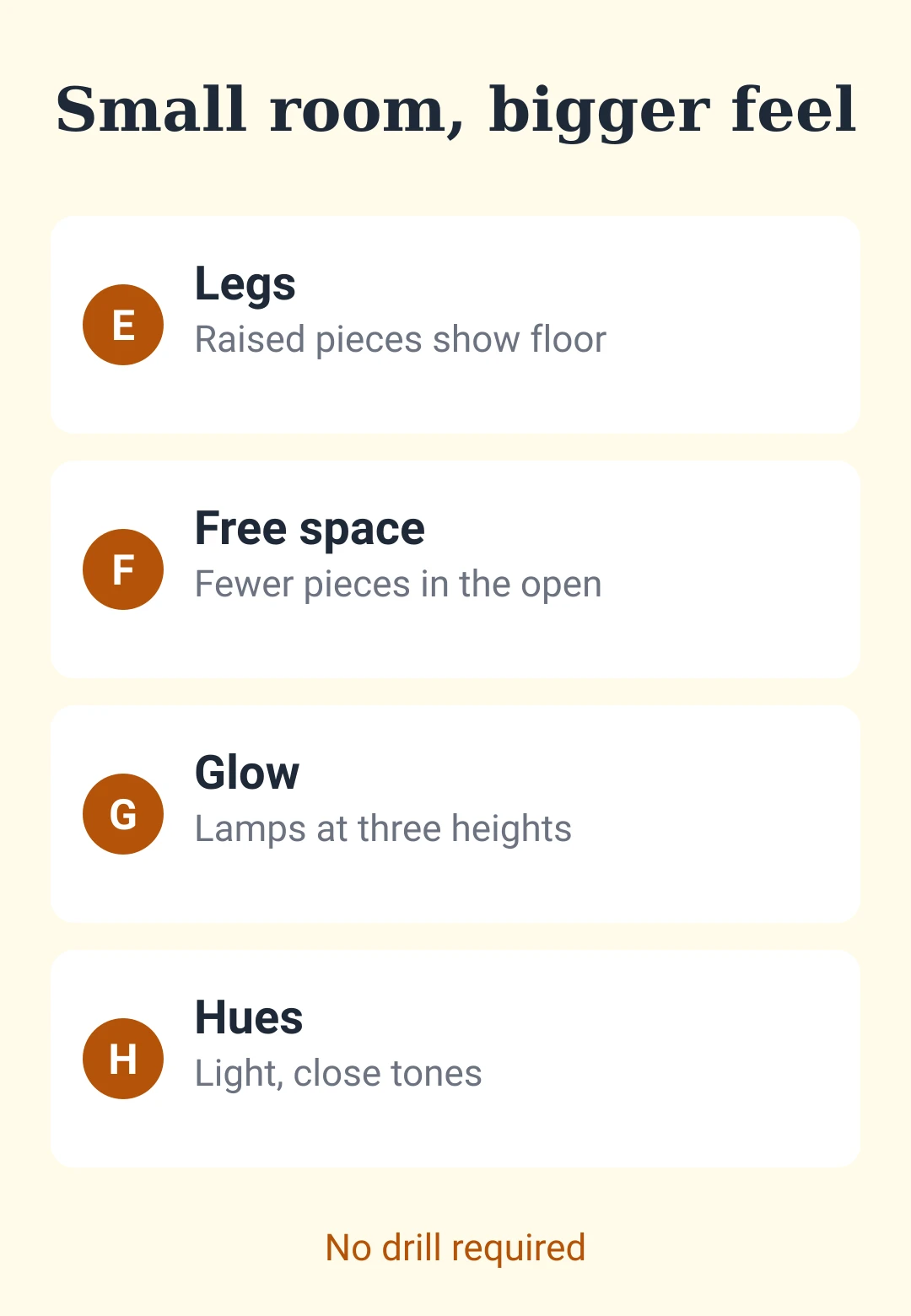 Cheat sheet card 2: small-room tricks E to H